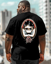 Men's Plus Size Street Fashion Vintage Beard Uncle Floral Print Round Neck Short Sleeve T-Shirt